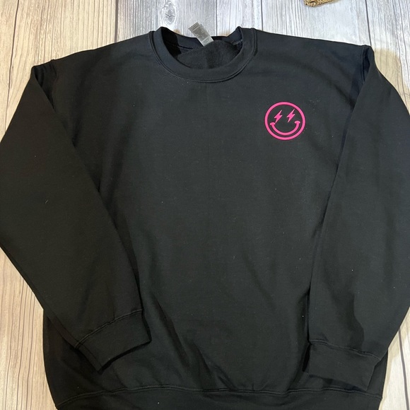 Black and pink smile face Crewneck sweatshirt custom made 😀⚡️large - Picture 6 of 6